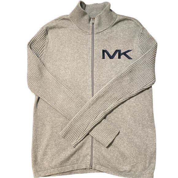 Michael Kors MK Embroidered Full Zip Up Gray Sweater Size Medium - Picture 4 of 8
